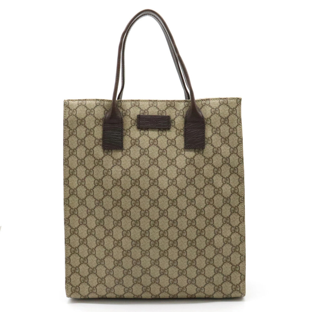 Gucci GG Supreme Tote Bag Handbag Square Vertical Leather Beige Brown Cream